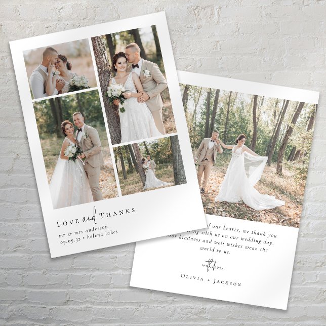 Elegant Script 5 Photo Collage Wedding Thank You Card (Creator Uploaded)