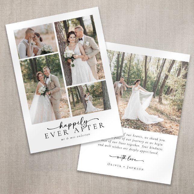 Elegant Script 5 Photo Collage Wedding Thank You Card (Creator Uploaded)