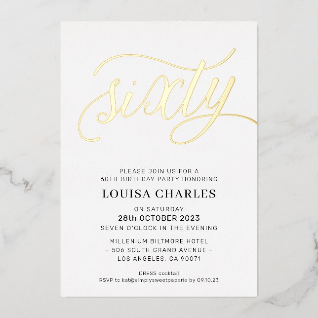 ELEGANT SCRIPT 60th birthday party stylish gold (Front)