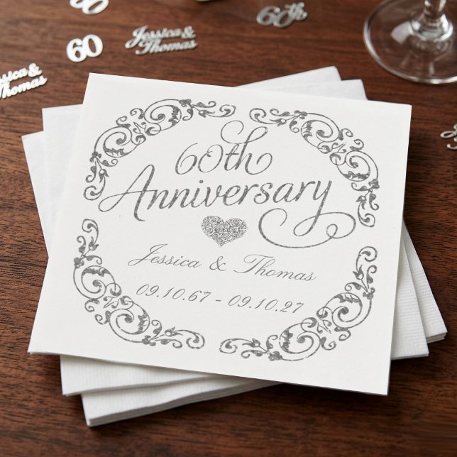 Elegant Script 60th Diamond Wedding Anniversary Napkin (Creator Uploaded)