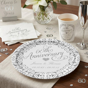 Elegant Script 60th Diamond Wedding Anniversary Paper Plate