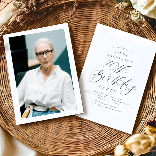 Elegant Script 70th Birthday Party Photo Invitation (Creator Uploaded)