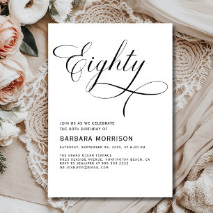 Elegant Script 80th Eighty Minimalist Birthday Invitation