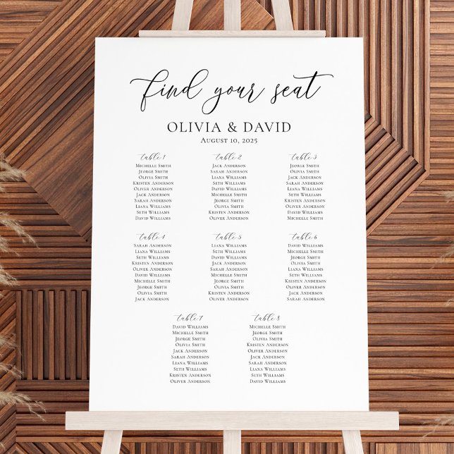Elegant Script 8 Tables Welcome Seating Chart (Creator Uploaded)