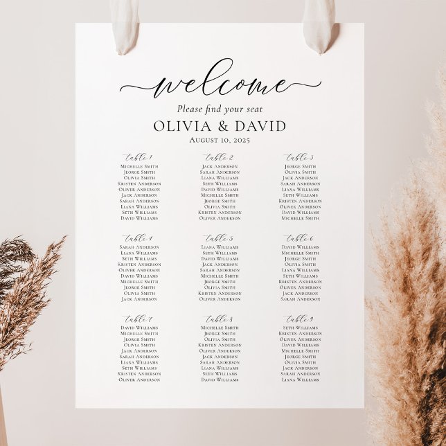 Elegant Script 9 Tables Welcome Seating Chart (Creator Uploaded)