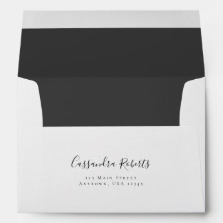 Elegant Script A7 Grey White Return Address Envelope