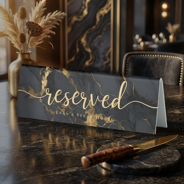 Elegant Script Agate Gold Black Marble Reserved (Elegant Script Agate Gold Black Marble Reserved Table Tent)