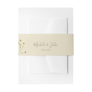 Elegant Script Airy Beige Watercolor Wildflowers Invitation Belly Band