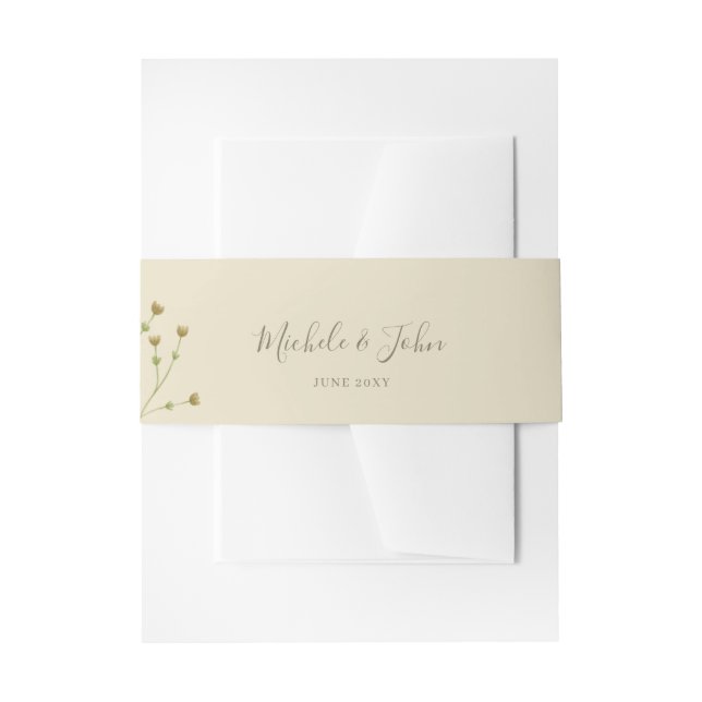 Elegant Script Airy Beige Watercolor Wildflowers Invitation Belly Band (Front Example)