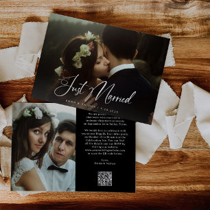 Elegant Script and Black QR Code Just Married Invitation