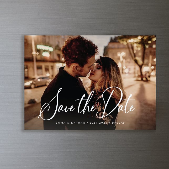 Elegant Script and Photo | Save the Date Magnetic Invitation (An elegant, magnetic save the date photo card)
