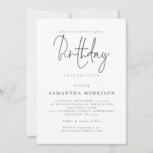 Elegant Script Any Age Birthday Invitation (Front)