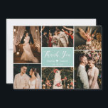 Elegant Script Aqua Wedding Multi Photo Collage Thank You Card<br><div class="desc">Modern, Elegant, Hand Lettered Multi Photo Collage Wedding Thank You Card. Stylish wedding thank you card template featuring six (6) photo on the front and one (1) photo on the back side. With the text "thank you" in a swirly hand lettered calligraphy script font in white on aqua blue, teal...</div>