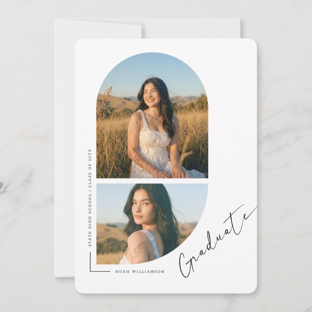 Elegant Script Arch Photo Collage Graduation Announcement (Front)