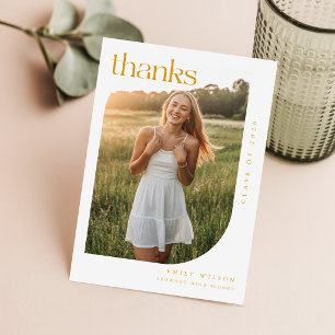 Elegant Script Arch Photo Gold Graduation Thank You Card