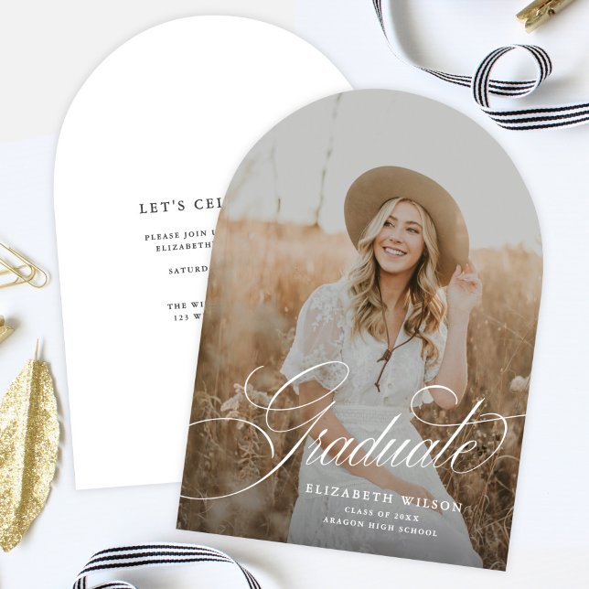 Elegant Script Arch Photo Graduation Announcement  (Creator Uploaded)