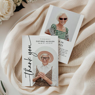 Elegant Script Arch Photo Memorial Thank You Card