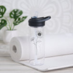 Elegant Script Aster September Birth Flower Name Water Bottle<br><div class="desc">Elegant,  minimalist and modern black hand drawn aster flower,  September birth flower with customisable name in elegant script,  personalised gift for any occasion,  including gifts for people in your wedding party.</div>