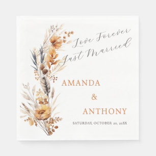 Elegant Script Autumn Fall Flowers Wedding  Napkin