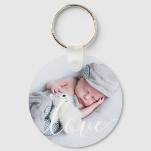 Elegant Script Baby Photo Key Ring