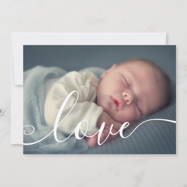 Elegant Script Baby Photo Modern Birth Announcement (Front)