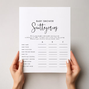 Elegant Script Baby Shower Scattegories Game 