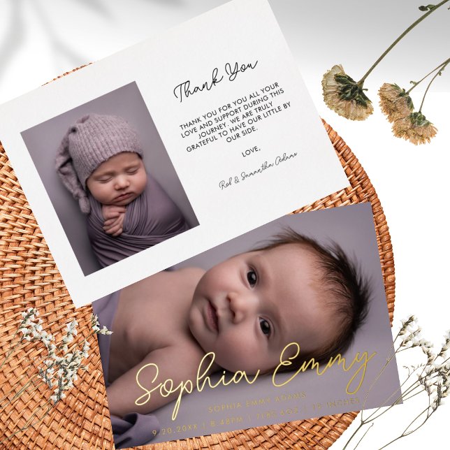 Elegant Script Baby Thank You Card & Announcement (Creator Uploaded)