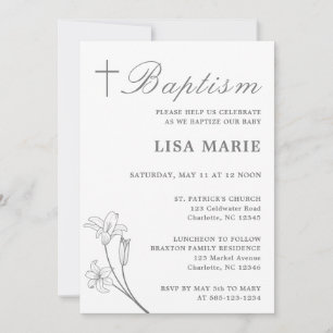Elegant Script Baby White Baptism Invitation