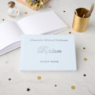 Elegant Script Baptism Light Blue Guest Book