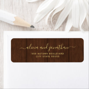 Elegant script barn wood wedding return address