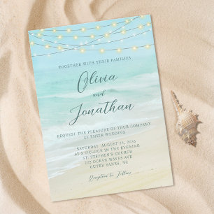 Elegant Script Beach Ocean Wedding Invitation