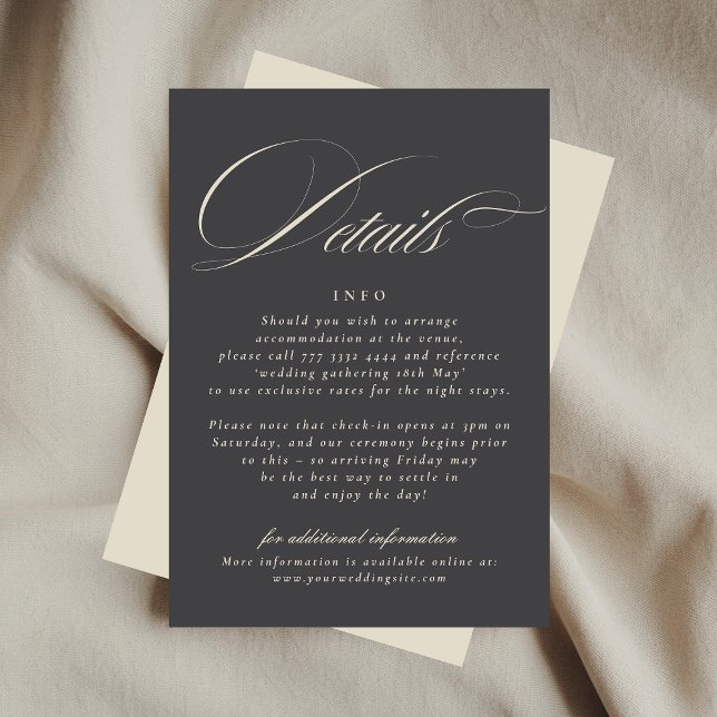Elegant Script Beige Charcoal Formal The Wedding Enclosure Card (Creator Uploaded)