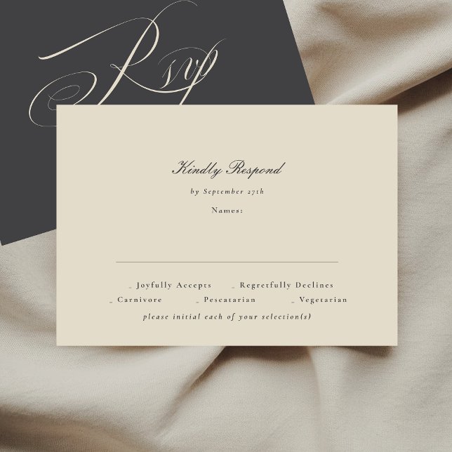 Elegant Script Beige Charcoal Formal The Wedding RSVP Card (Creator Uploaded)