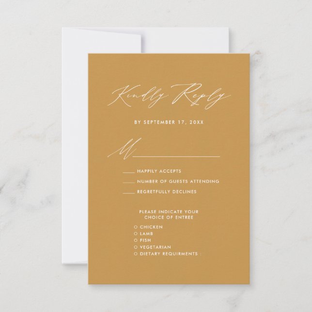 Elegant Script Beige Minimalist Chic Wedding RSVP Card (Front)