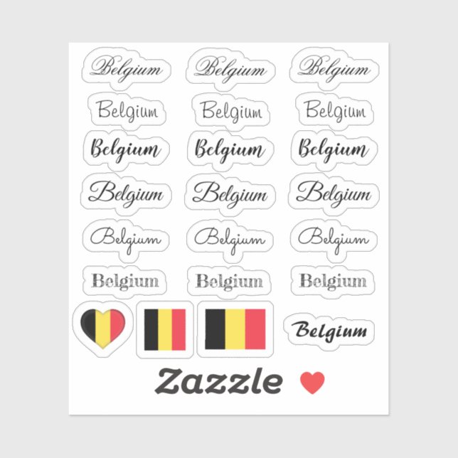 Elegant script Belgium & Belgian Flag /name Set (Sheet)