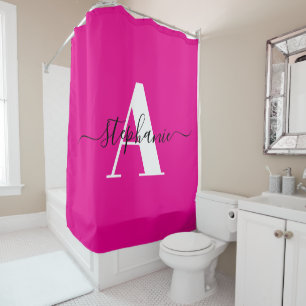 Elegant Script Big Monogram Hot Pink Shower Curtain