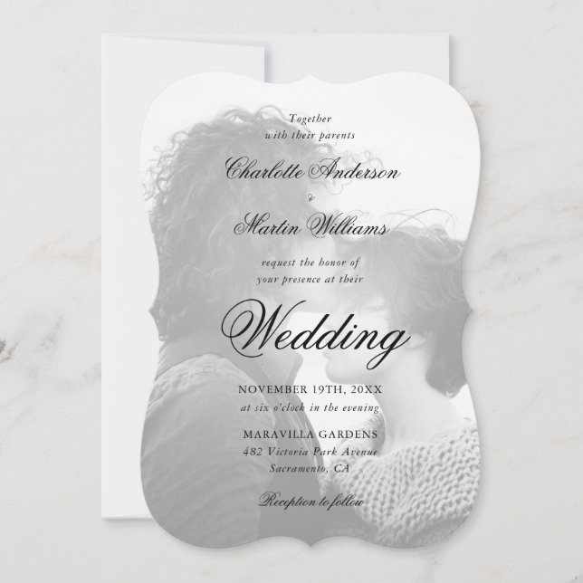 Elegant Script Black 2 Photo Wedding Invitation (Front)