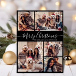 Elegant Script Black 5 Photo Collage Christmas  Holiday Card<br><div class="desc">Modern Simple Elegant Calligraphy Black and White 5 Photo Collage Merry Christmas Script Holiday Card. This festive, minimalist, whimsical five (5) photo holiday greeting card template features a pretty grid photo collage and says „Merry Christmas”! The „Merry Christmas” greeting text is written in a beautiful hand lettered swirly swash-tail white...</div>