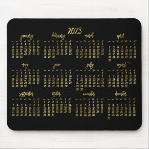 Elegant Script Black And Faux Gold Calendar 2023 Mouse Mat