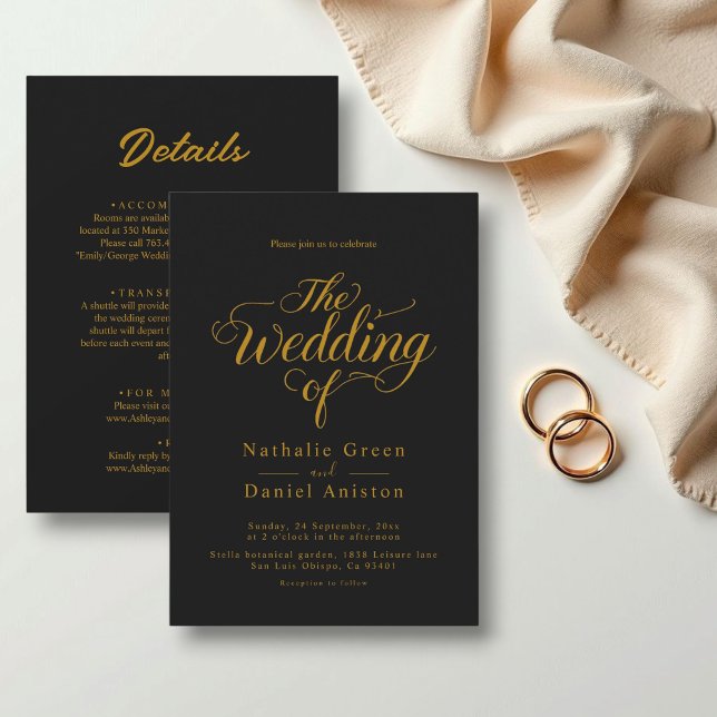 Elegant Script Black And Gold Classy Wedding Invitation (Creator Uploaded)
