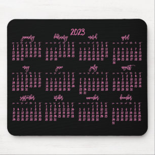 Elegant Script Black And Pink Calendar 2023 Mouse Mat