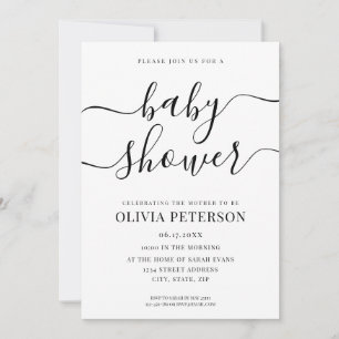 Elegant Script Black and White Baby Shower Invitation