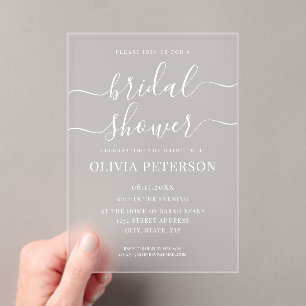 Elegant Script Black and White Bridal Shower Acrylic Invitations
