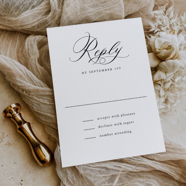 Elegant Script Black and White Classic Wedding RSVP Card (Creator Uploaded)