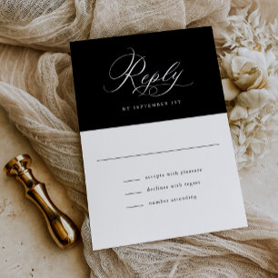 Elegant Script Black and White Classic Wedding RSVP Card