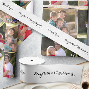 Elegant Script Black and White Gift Wrap Wrapping Satin Ribbon