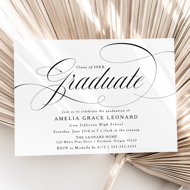 Elegant Script Black and White Graduation Party Invitation (Creator Uploaded)