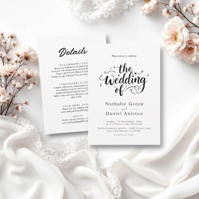 Elegant Script Black and White Modern Wedding Invitation (Creator Uploaded)