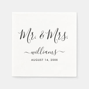Elegant Script Black and White Mr. and Mrs. Napkin