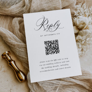 Elegant Script Black and White QR Code Wedding RSVP Card